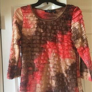 Notations 3/4 Sleeve Tiered Ruffle Layered Top